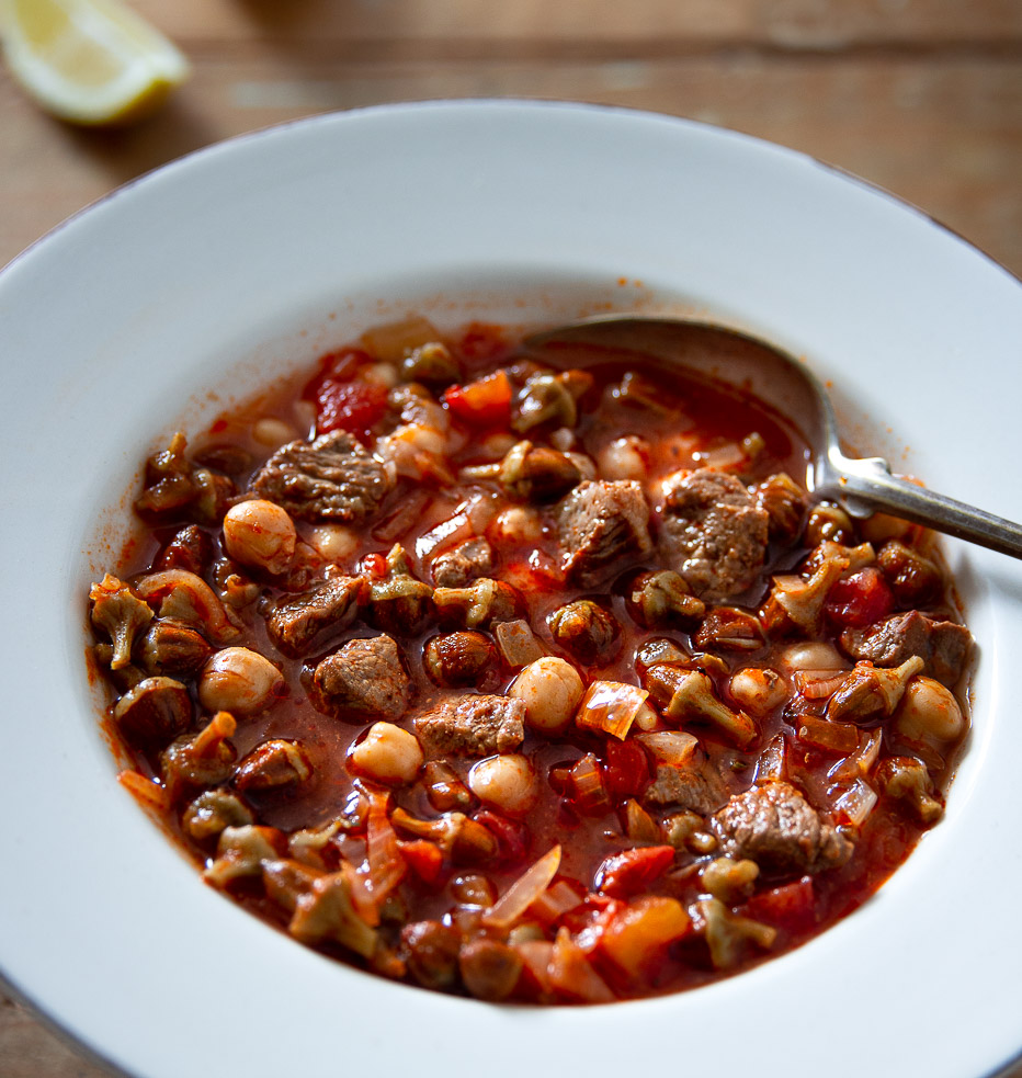 DRIED OKRA STEW WITH LAMB AND CHICKPEAS