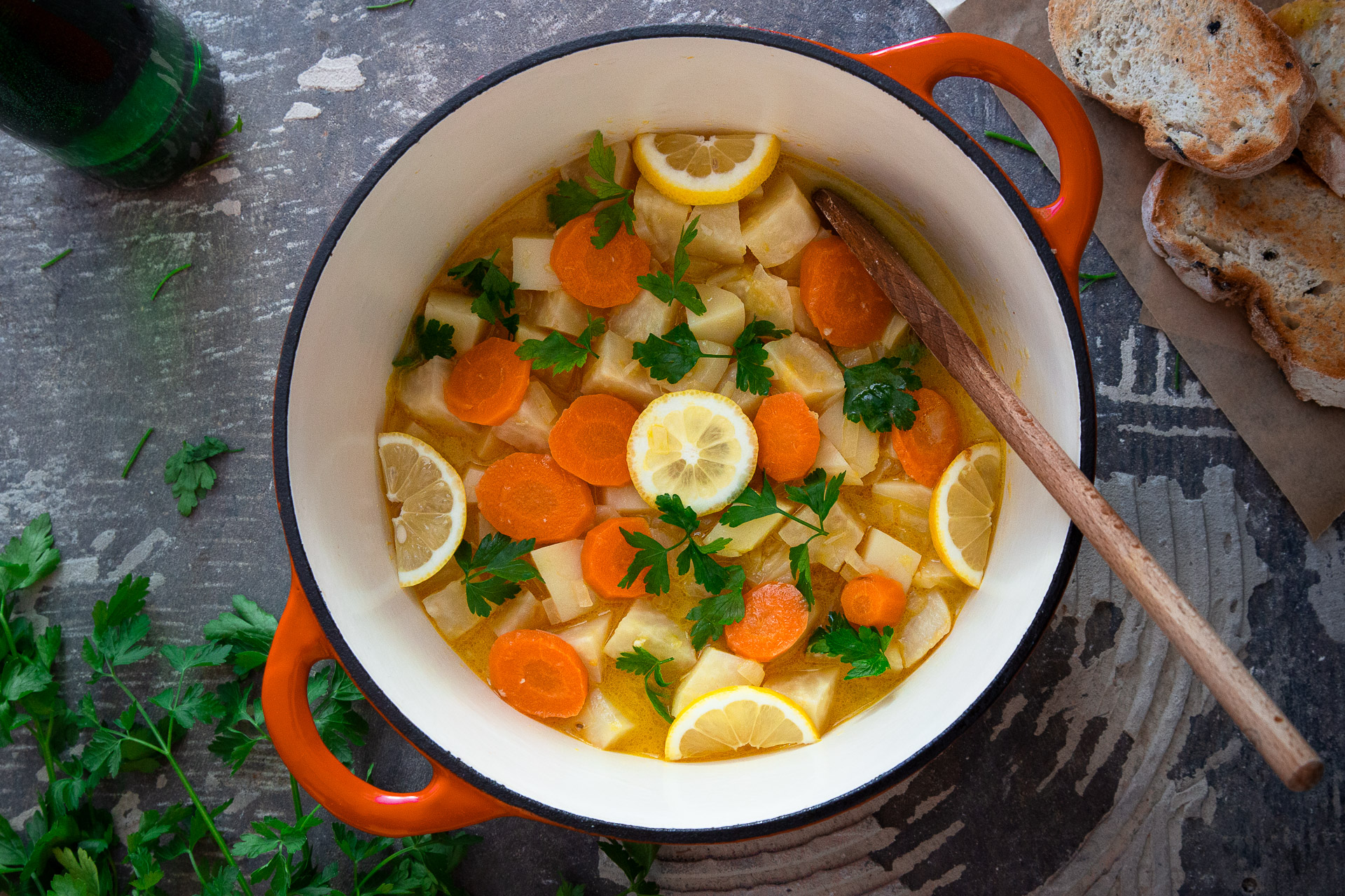 CELERIAC COOKED IN OLIVE OIL AND ORANGE JUICE