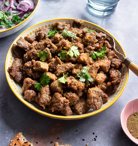 PAN FRIED LIVER WITH RED ONION SALAD