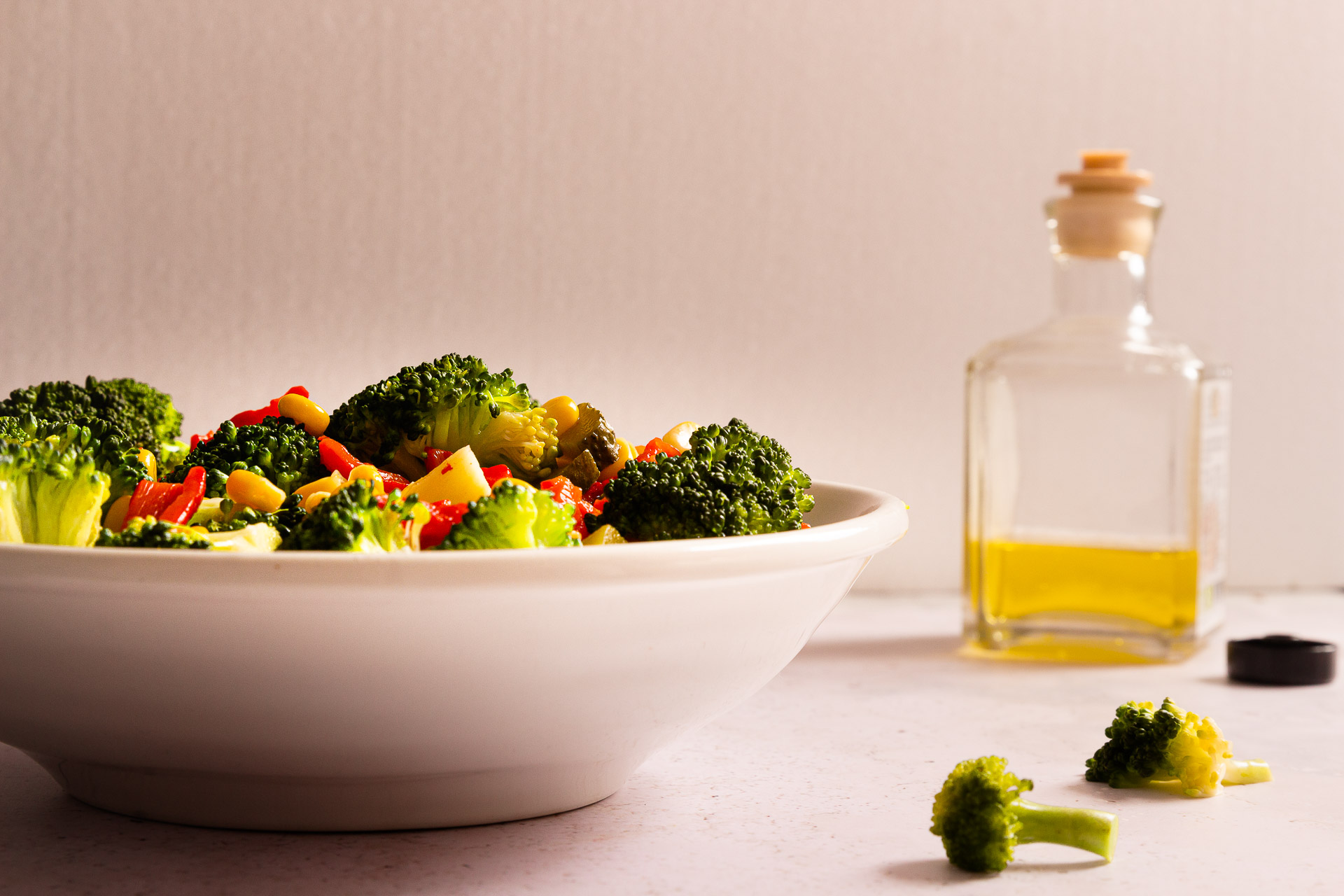 BROCCOLI SALAD WITH ROASTED PEPPERS AND SWEETCORN